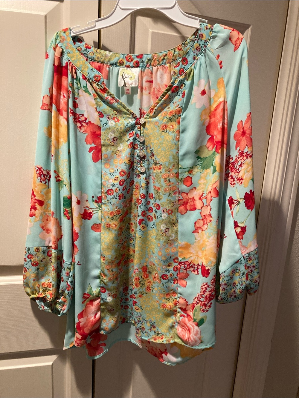 fig and flower Aqua Floral Split V-Neck Tunic